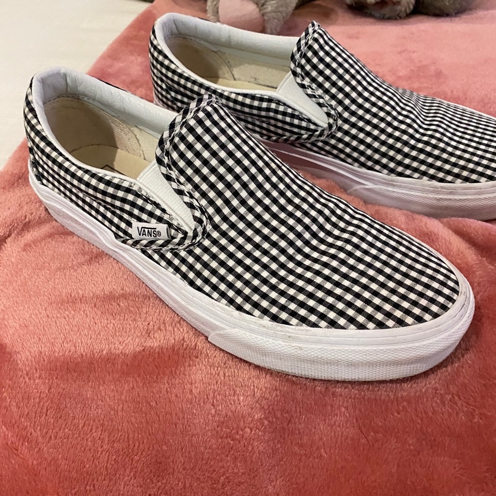 White and black gingham vans
